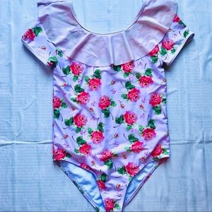 Flower ruffles roses girls swimsuit sz 10/12